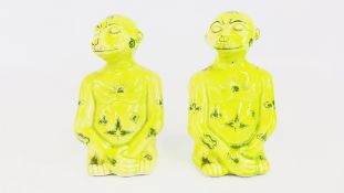 A MATCHED PAIR OF ANTIQUE FAIENCE MAJOLICA MONKEY STUDIES BEARING IMPRESSED NUMBER 1897,