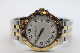 A GENTLEMAN'S RAYMOND WEIL GENEVA QUARTZ MOVEMENT BRACELET WATCH, ROMAN NUMERALS, DATE APERTURE,
