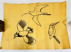 A VINTAGE WAX CRAYON SKETCH ATTRIBUTED TO ROLAND GREEN, W 76 X H 56CM.