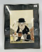 A FRAMED AND MOUNTED POLITICAL CARICATURE DEPICTING JAMES CALLAGHAN BEARING SIGNATURE 