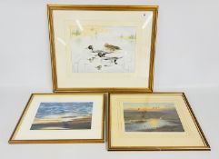A FRAMED AND MOUNTED WATERCOLOUR DEPICTING DUCKS ON A POND BEARING SIGNATURE JOHN SHEPPERD,