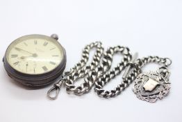 AN ANTIQUE SILVER CASED POCKET WATCH THE ENAMEL DIAL MARKED H.