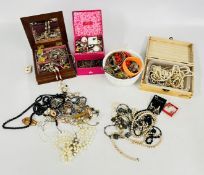 AN EXTENSIVE GROUP OF ASSORTED COSTUME JEWELLERY, BEADED NECKLACES, BANGLES,