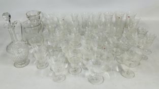 TWO BOXES OF ANTIQUE GLASSWARE TO INCLUDE SHERRY & CHAMPAGNE EXAMPLES DECANTER AND JUGS,