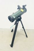 A CELESTRON EXPLORASCOPE 114AZ TELESCOPE AND STAND.