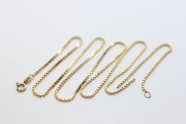 A 9CT GOLD BOX LINK NECKLACE, L 56CM (A/F).
