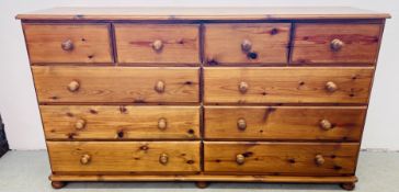 A GOOD QUALITY SOLID PINE 10 DRAWER CHEST, W 172CM X D 46CM X H 95CM.