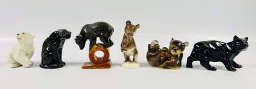 A GROUP OF 6 ASSORTED USSR CABINET ORNAMENTS TO INCLUDE BEAR AND PANTHER EXAMPLES.