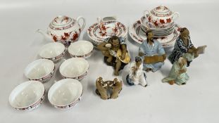 A QUANTITY OF CHINESE IMARI PALETTE TEA WARE TO INCLUDE SIDE PLATES, CUPS, SAUCERS, TEAPOT,