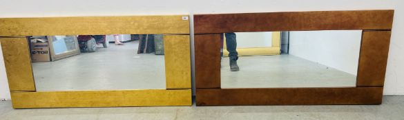 2 X RECTANGULAR WALL MIRRORS FEATURING A WIDE GOLD TONE FRAME, BOTH 63 X 124CM.