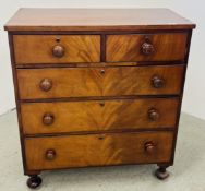 ANTIQUE MAHOGANY TWO OVER 3 DRAWER CHEST OF DRAWERS, W 93CM X D 46CM X H 103CM.