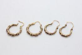 TWO PAIRS OF 9CT GOLD HOOP STYLE EARRINGS.