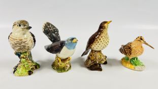A GROUP OF 4 BESWICK PORCELAIN BIRD STUDIES TO INCLUDE A WOODCOCK, SONG THRUSH 2308,