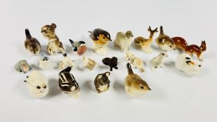 A COLLECTION OF 20 ASSORTED USSR PORCELAIN ORNAMENTS TO INCLUDE BIRDS, ANIMALS AND MINIATURES ETC.
