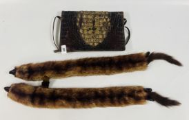 A VINTAGE CROCODILE SKIN HANDBAG + A VINTAGE DOUBLE MINK FUR STOLE.