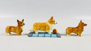 TWO BESWICK PORCELAIN CORGI'S + A ROYAL DOULTON WORKING DOG COLLECTION CORGI RDA 10.