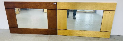 2 X RECTANGULAR WALL MIRRORS FEATURING A WIDE GOLD TONE FRAME, BOTH 63 X 93CM.