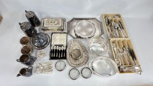 TWO BOXES OF MIXED PLATED WARE TO INCLUDE A 4 PIECE TEA SET,