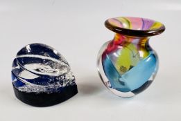 A LANGHAM ART GLASS MULTICOLOURED VASE, H 11.