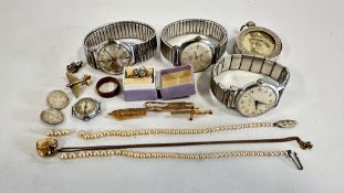 THREE VINTAGE GENT'S WRIST WATCHES TO INCLUDE ORIS, COX & SON & AVIA EXAMPLES, VINTAGE RINGS,