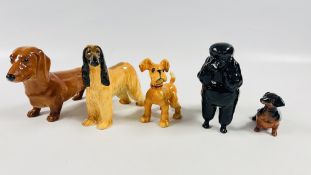 A GROUP OF 5 BESWICK PORCELAIN DOG ORNAMENTS TO INCLUDE HAJUBAH OF DAVLEN,