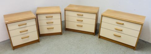 FOUR PIECE BEDROOM SUITE COMPRISING OF A PAIR OF BEDSIDE 3 DRAWER CHESTS AND A PAIR OF 3 DRAWER