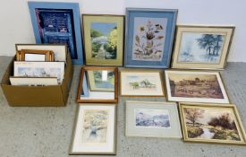 A GROUP OF ASSORTED FRAMED PICTURES, PRINTS AND ORIGINAL WORKS TO INCLUDE PETER SCOTT,