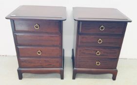 A PAIR OF STAG MINSTRAL 4 DRAWER BEDSIDE CHESTS, W 53CM X D 46CM X H 72CM.