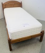 A MARKS AND SPENCER COOL MEMORY POCKET SINGLE MATTRESS WITH PINE BED FRAME.