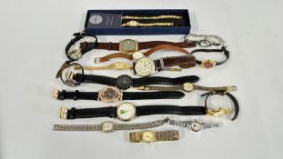 A GROUP OF ASSORTED LADIES AND GENT'S WRISTWATCHES TO INCLUDE MODERN AND VINTAGE EXAMPLES MARKED
