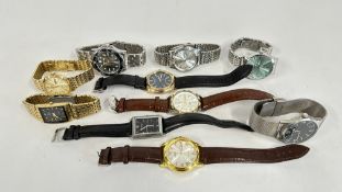A GROUP OF ASSORTED GENT'S WRISTWATCHES TO INCLUDE DESIGNER BRANDED EXAMPLES MARKED ROTARY,