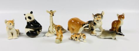 A GROUP OF 9 ASSORTED USSR CABINET ORNAMENTS TO INCLUDE A PANDA, TIGER, GIRAFFE,