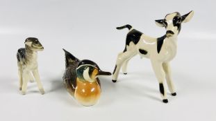 TWO USSR ORNAMENTS TO INCLUDE A DUCK AND CALF ORNAMENT + A LAMB ORNAMENT, UNBRANDED.