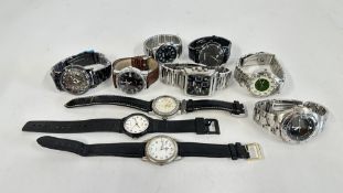 A BASKET OF DESIGNER BRANDED WRIST WATCHES TO INCLUDE EXAMPLES MARKED SEKONDA AND JEEP, ETC.