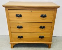 ANTIQUE SATIN WOOD 3 DRAWER CHEST, W 82CM X D 43CM X H 82CM.