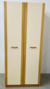 MODERN OAK FINISH TWO DOOR WARDROBE, W 85CM X D 59CM X H 191CM.