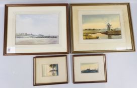 A FRAMED AND MOUNTED WATERCOLOUR DEPICTING A LOCAL BROADBAND WINDMILL SCENE BEARING SIGNATURE D.