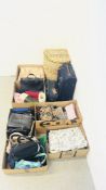6 X BOXES OF LADIES CLOTHING TO INCLUDE VARIOUS HANDBAGS AND PURSES, TRAVELLER II SUITCASE,