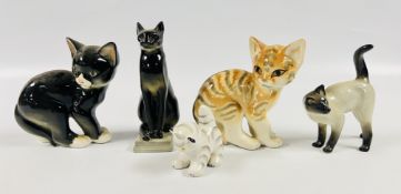 A GROUP OF 5 USSR CAT ORNAMENTS, VARIOUS SIZES.