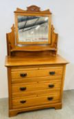 ANTIQUE SATIN WOOD 3 DRAWER DRESSING CHEST, W 91CM X D 46CM X H 164CM.