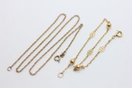 A YELLOW METAL FANCY LINK BRACELET, L 19.5CM AND A FINE 9CT GOLD ROPE TWIST NECKLACE, L 39CM.