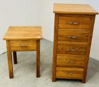 A GOOD QUALITY SOLID OAK 5 DRAWER TOWER CHEST,