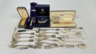 A VINTAGE DUNHILL LIGHTER IN ORIGINAL FITTED PRESENTATION BOX AND CROSS BALLPOINT PEN + A VINTAGE