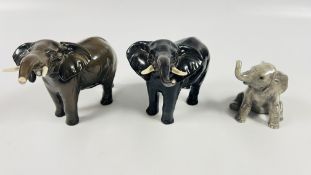 3 X BESWICK PORCELAIN ELEPHANT ORNAMENTS.