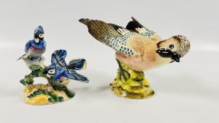 A BESWICK PORCELAIN AMERICAN BLUE JAY STUDY 925 + A FURTHER BESWICK JAY 1219.