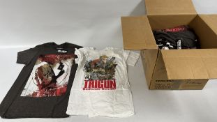A BOX OF CHILDREN'S T-SHIRTS MARKED CALL OF DUTY AND TRIGUN, VARIOUS SIZES.