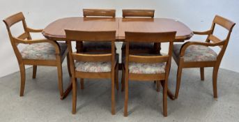 A CHERRYWOOD FINISH EXTENDING DINING TABLE WITH A SET OF 6 DINING CHAIRS - TRADE ONLY.