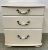 MODERN WHITE FINISH 3 DRAWER CHEST, WIDTH 63CM.