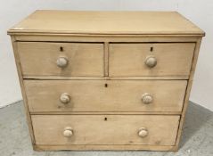 VINTAGE WAXED PINE TWO OVER TWO DRAWER CHEST, W 91CM X D 50CM X H 74CM.