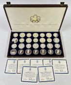 CASED SET OF 1976 CANADIAN OLYMPIC SILVER COINS, SOME WITH CERTIFICATES.